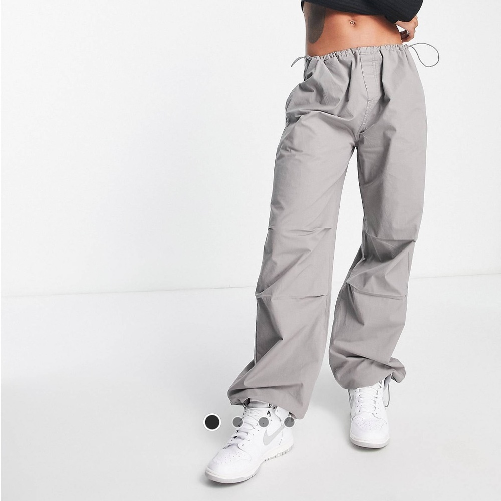 Stradivarius grey cargo parachute pants